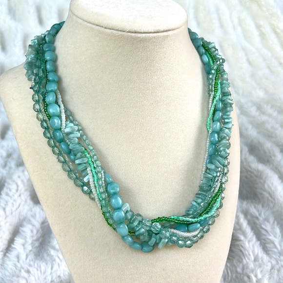 Vintage Jewelry - Vintage 80s Twist Beads Choker Multi-Strand Necklace